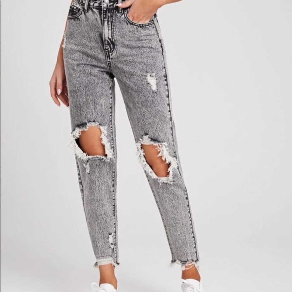 Shein Black Acid Washed Straight Leg Jeans - Small